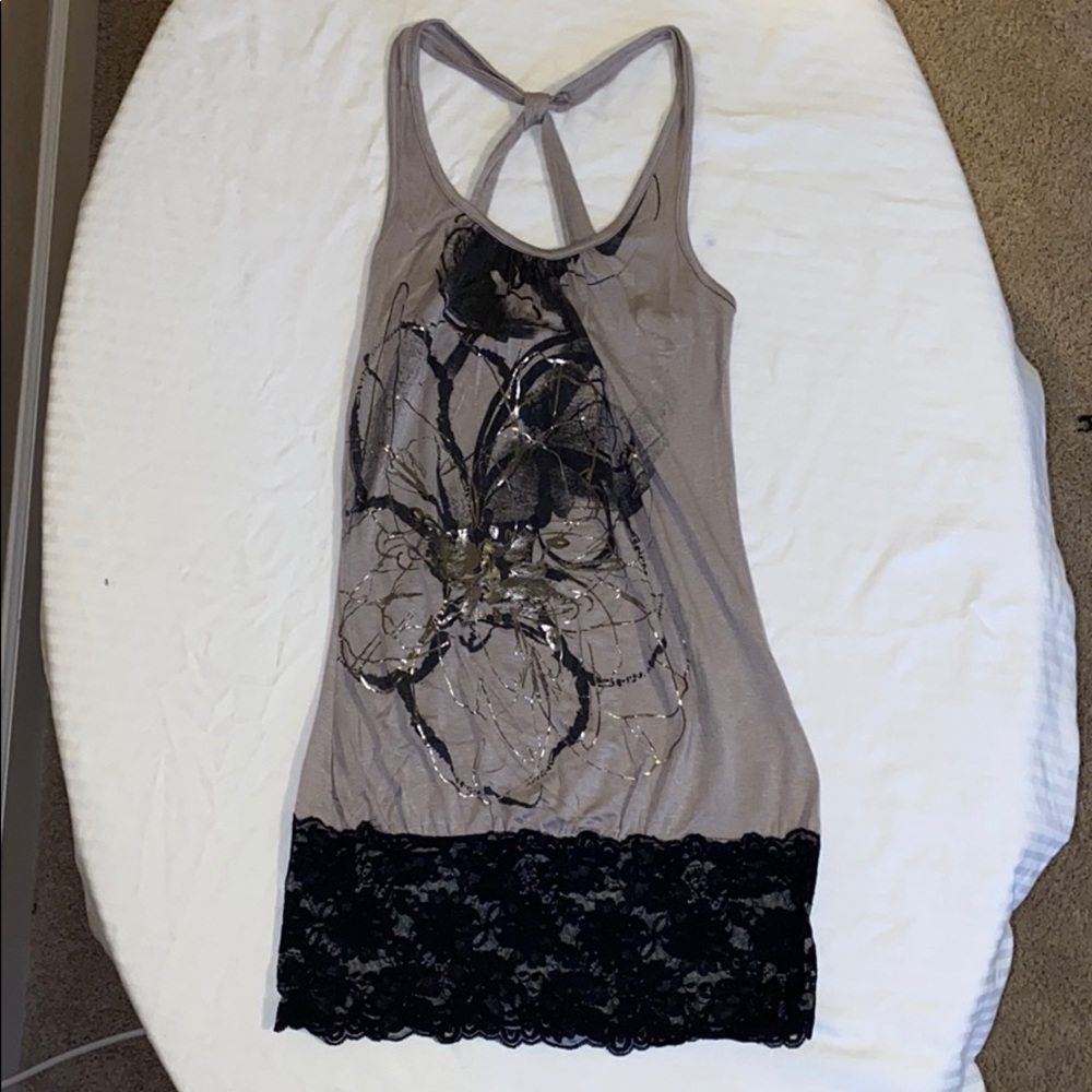 Arden B Grey with lace hem tank top